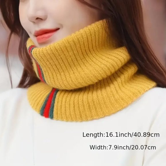 NWT Ribbed Acrylic Inspired Striped Neck Scarf / Face Snood TAN - Picture 2 of 3